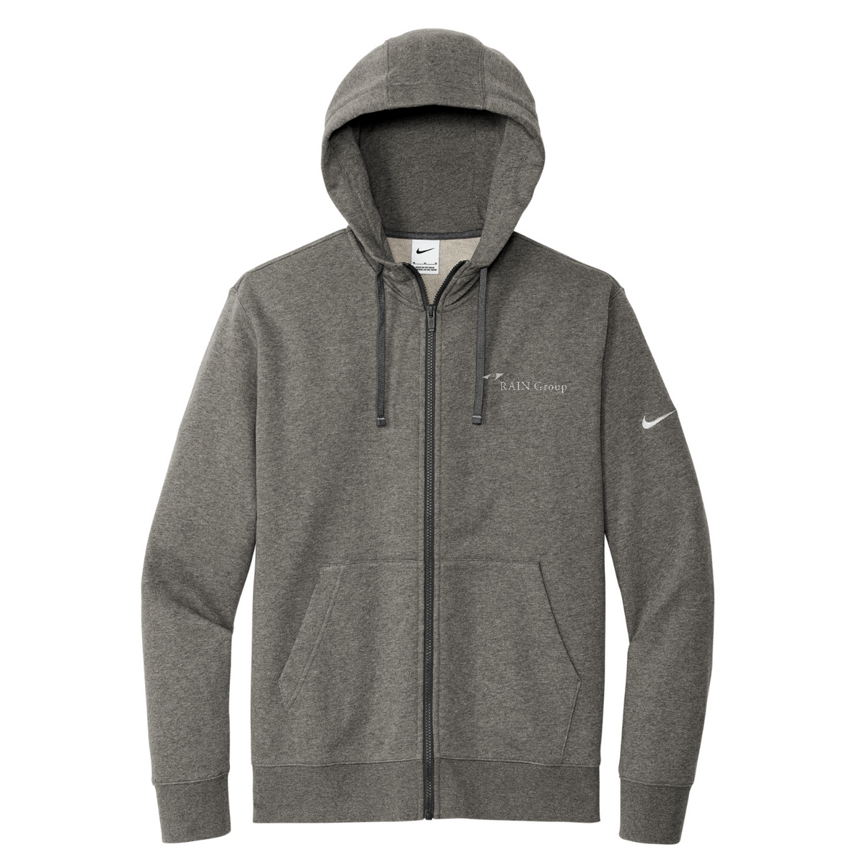 Nike Club Fleece Sleeve Swoosh Full-Zip Hoodie — Charcoal Heather