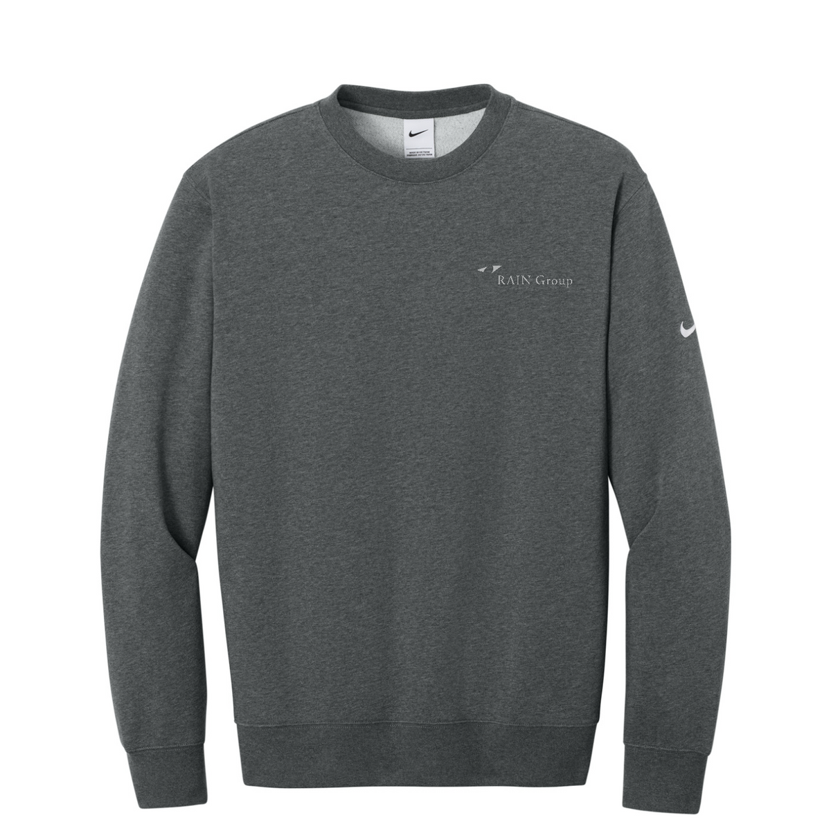 Nike Club Fleece Sleeve Swoosh Crew — Charcoal Heather