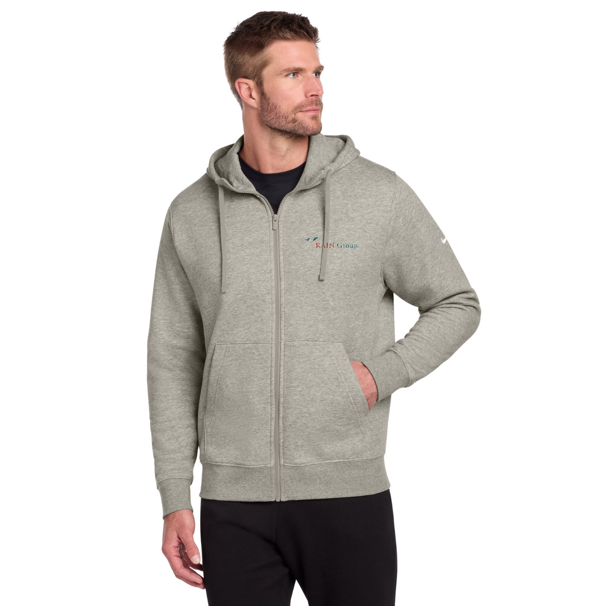 Nike Club Fleece Sleeve Swoosh Full-Zip Hoodie — model